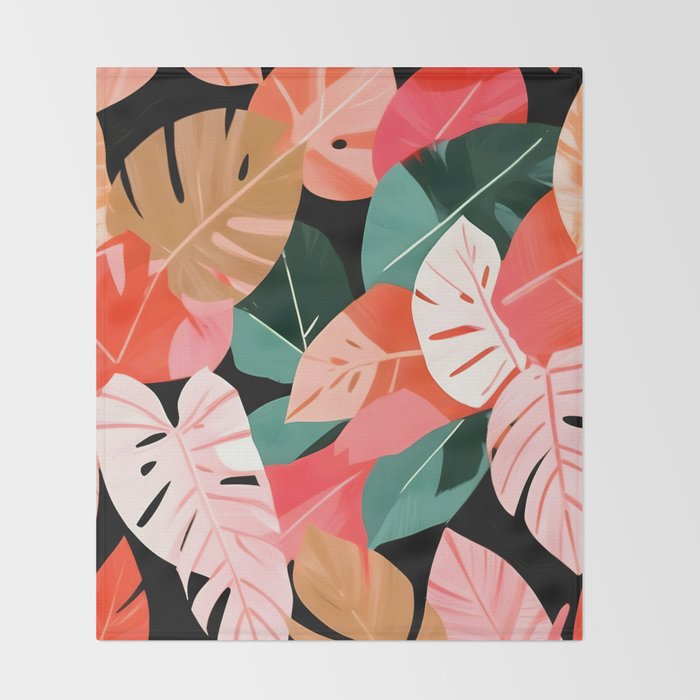 Back To the Tropical Island, Dark Botanical Nature Monstera, Plants Forest Leaves Banana Leaves, Bird of Paradise Illustration Throw Blanket Gallery Image 2