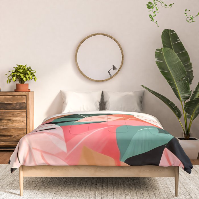 Back To the Tropical Island, Dark Botanical Nature Monstera, Plants Forest Leaves Banana Leaves, Bird of Paradise Illustration Comforter Gallery Image 3