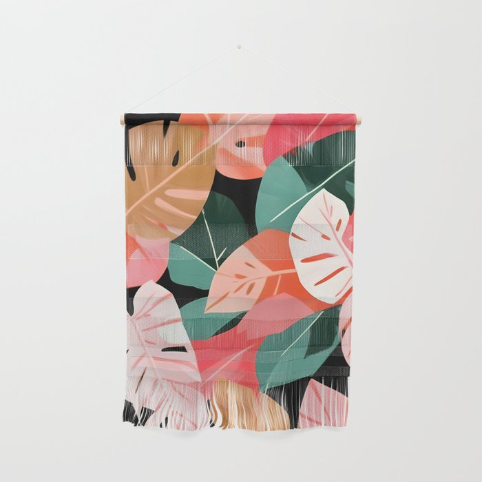 Back To the Tropical Island, Dark Botanical Nature Monstera, Plants Forest Leaves Banana Leaves, Bird of Paradise Illustration Wall Hanging Gallery Image 1