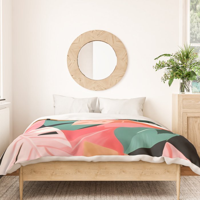 Back To the Tropical Island, Dark Botanical Nature Monstera, Plants Forest Leaves Banana Leaves, Bird of Paradise Illustration Duvet Cover Gallery Image 3
