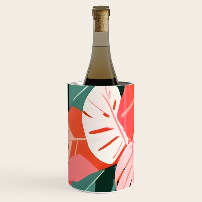 Back To the Tropical Island, Dark Botanical Nature Monstera, Plants Forest Leaves Banana Leaves, Bird of Paradise Illustration Wine Chiller Gallery Image 3