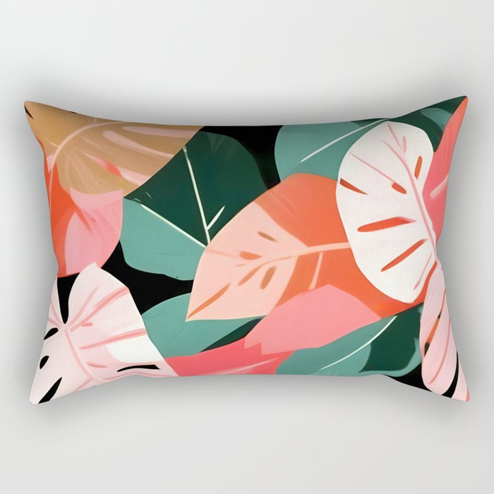 Back To the Tropical Island, Dark Botanical Nature Monstera, Plants Forest Leaves Banana Leaves, Bird of Paradise Illustration Rectangular Pillow Gallery Image 2