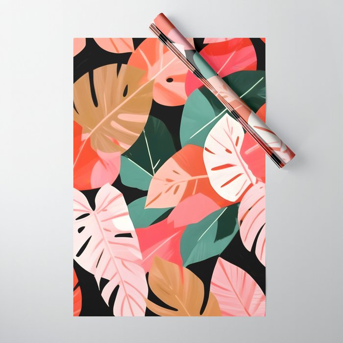 Back To the Tropical Island, Dark Botanical Nature Monstera, Plants Forest Leaves Banana Leaves, Bird of Paradise Illustration Wrapping Paper Gallery Image 1