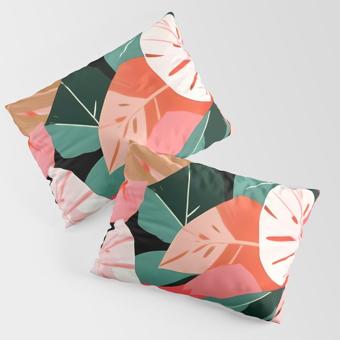 Back To the Tropical Island, Dark Botanical Nature Monstera, Plants Forest Leaves Banana Leaves, Bird of Paradise Illustration Pillow Sham Gallery Image 3