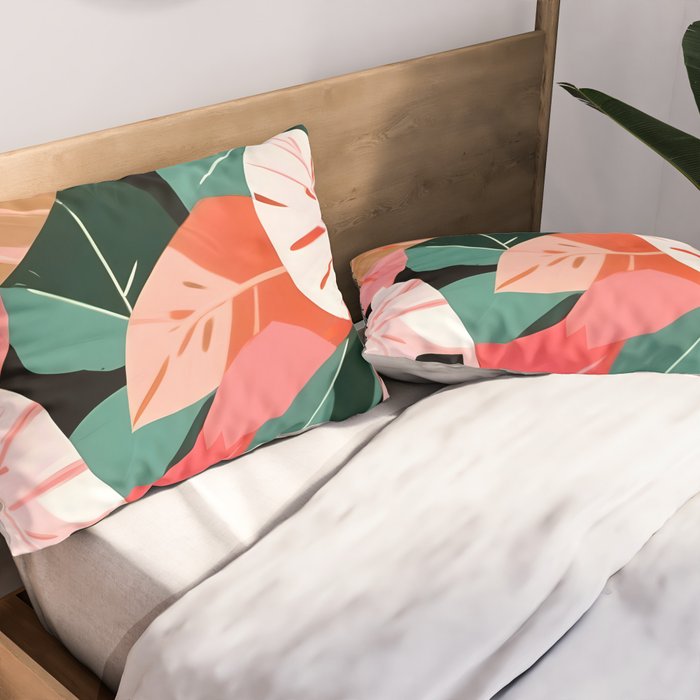 Back To the Tropical Island, Dark Botanical Nature Monstera, Plants Forest Leaves Banana Leaves, Bird of Paradise Illustration Pillow Sham Gallery Image 2