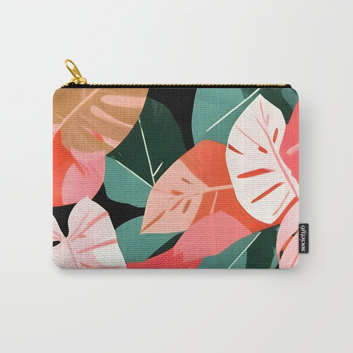 Back To the Tropical Island, Dark Botanical Nature Monstera, Plants Forest Leaves Banana Leaves, Bird of Paradise Illustration Carry All Pouch Gallery Image 1