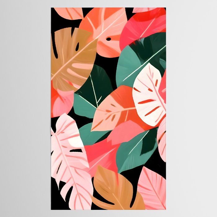 Back To the Tropical Island, Dark Botanical Nature Monstera, Plants Forest Leaves Banana Leaves, Bird of Paradise Illustration Tablecloth Gallery Image 2