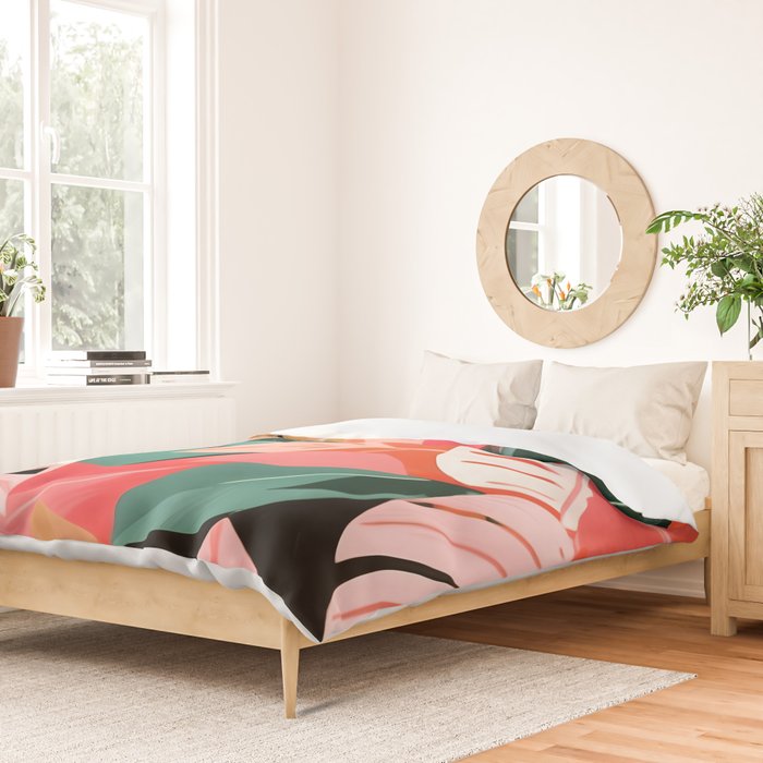 Back To the Tropical Island, Dark Botanical Nature Monstera, Plants Forest Leaves Banana Leaves, Bird of Paradise Illustration Duvet Cover Gallery Image 2