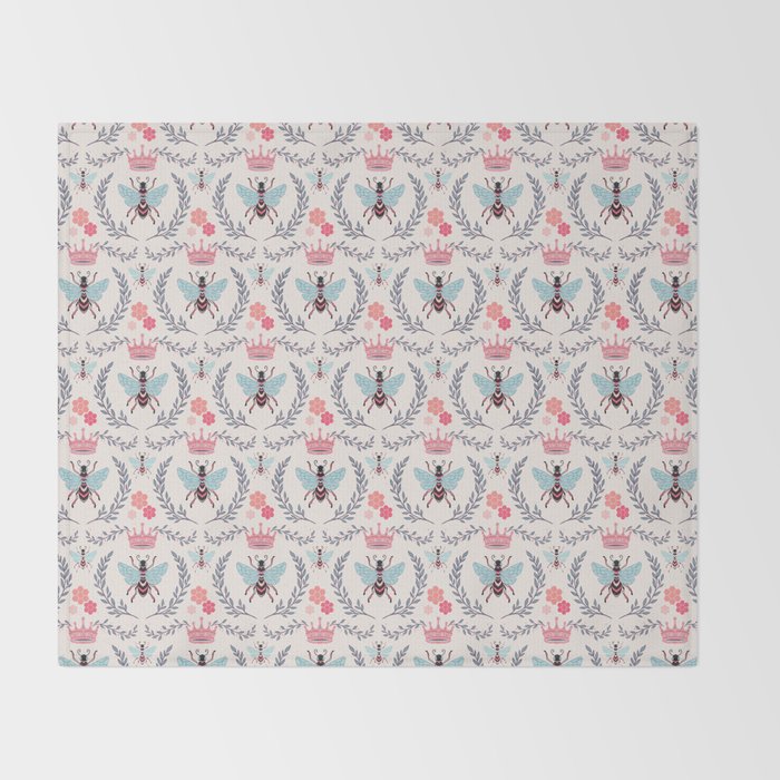 Queen Bee - Coral Pink Throw Blanket Gallery Image 2