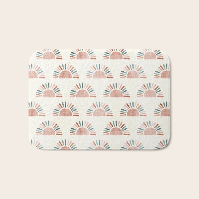 block print suns - jade and dusty rose Bath Mat Gallery Image 1