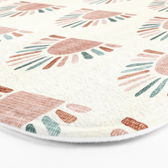 block print suns - jade and dusty rose Bath Mat Gallery Image 3
