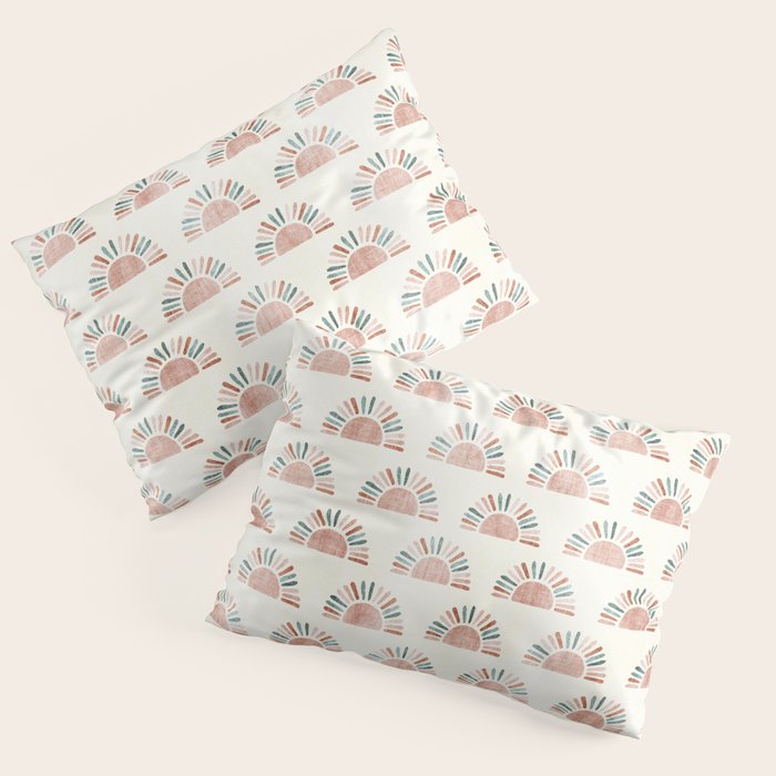 block print suns - jade and dusty rose Pillow Sham Gallery Image 3
