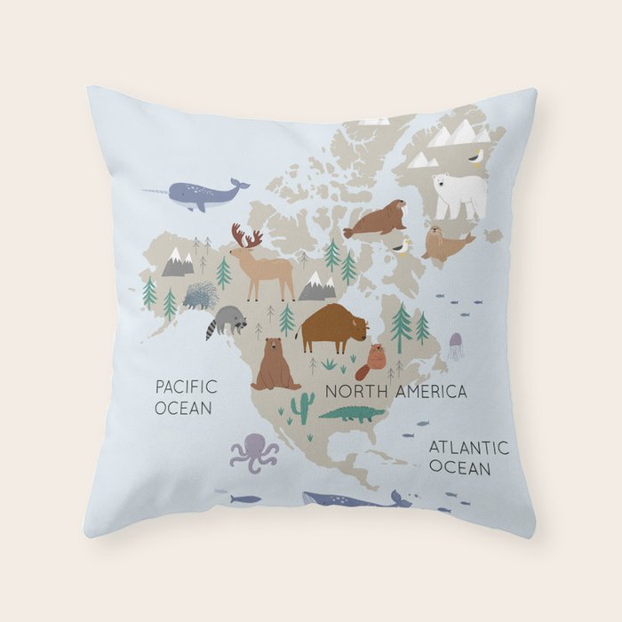 North America continent, World map for kids Throw Pillow Gallery Image 6