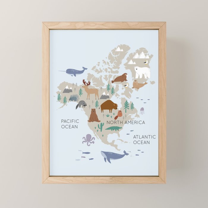 North America continent, World map for kids Mini Art Print Gallery Image 1