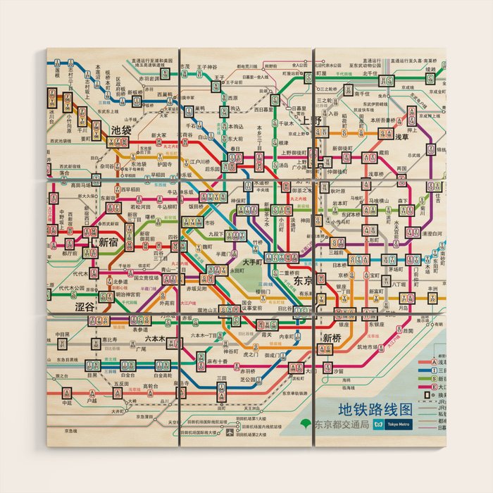Tokyo Subway Map Wood Wall Art Gallery Image 1
