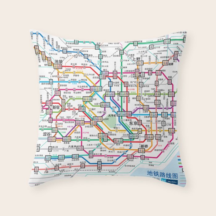 Tokyo Subway Map Throw Pillow Gallery Image 6