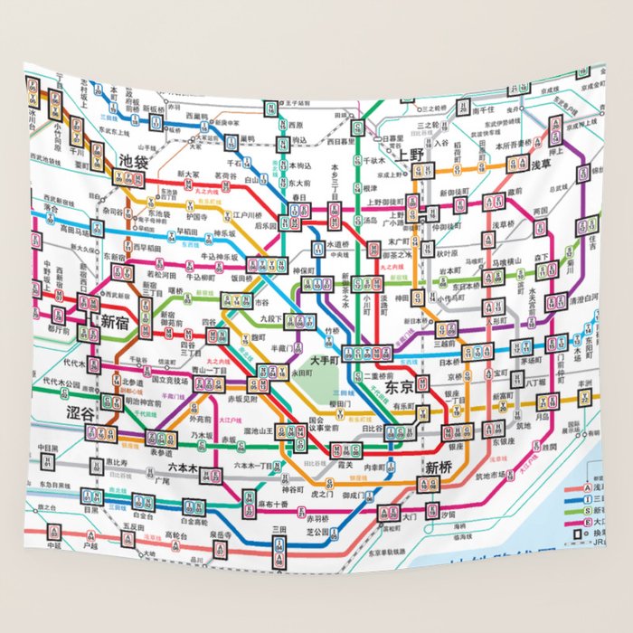Tokyo Subway Map Wall Tapestry Gallery Image 4