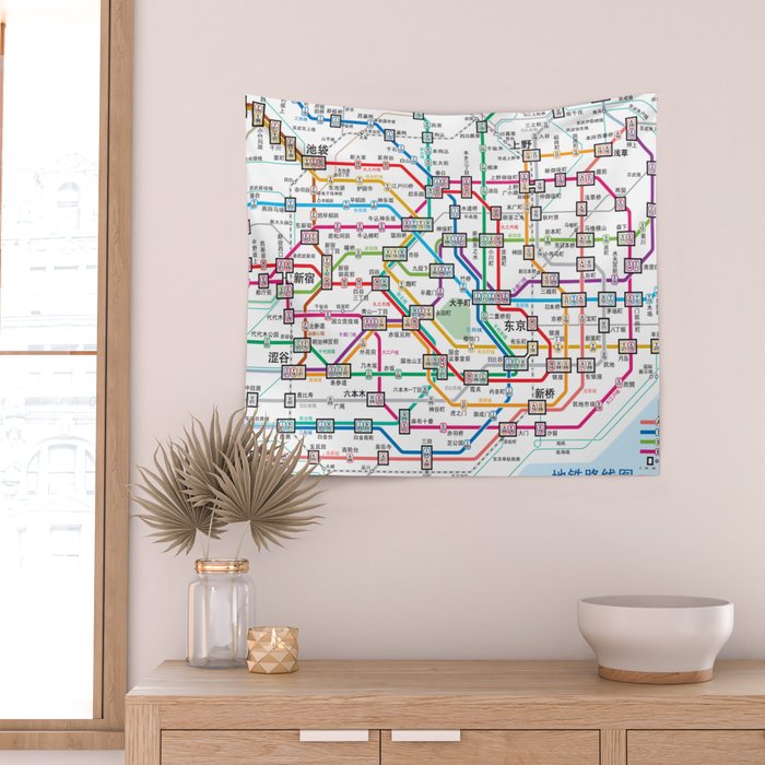 Tokyo Subway Map Wall Tapestry Gallery Image 2