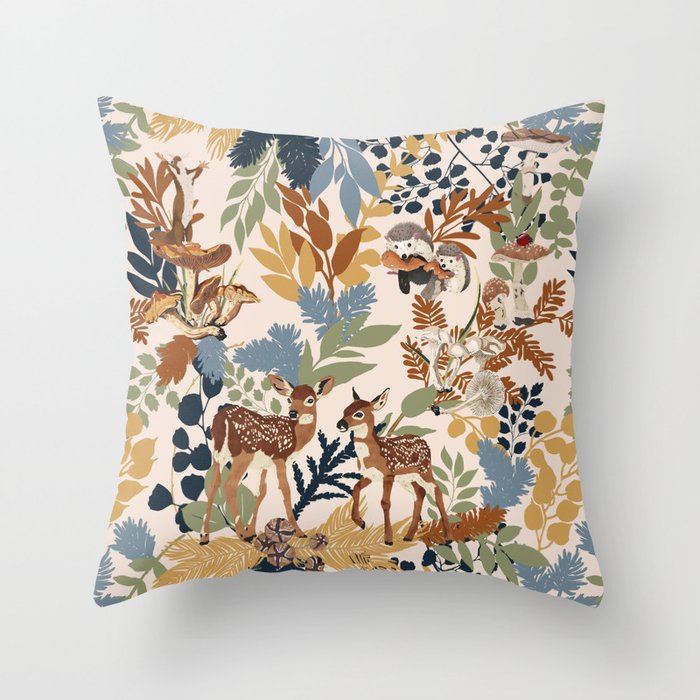 Colorful Forest Animals A Throw Pillow Gallery Image 6