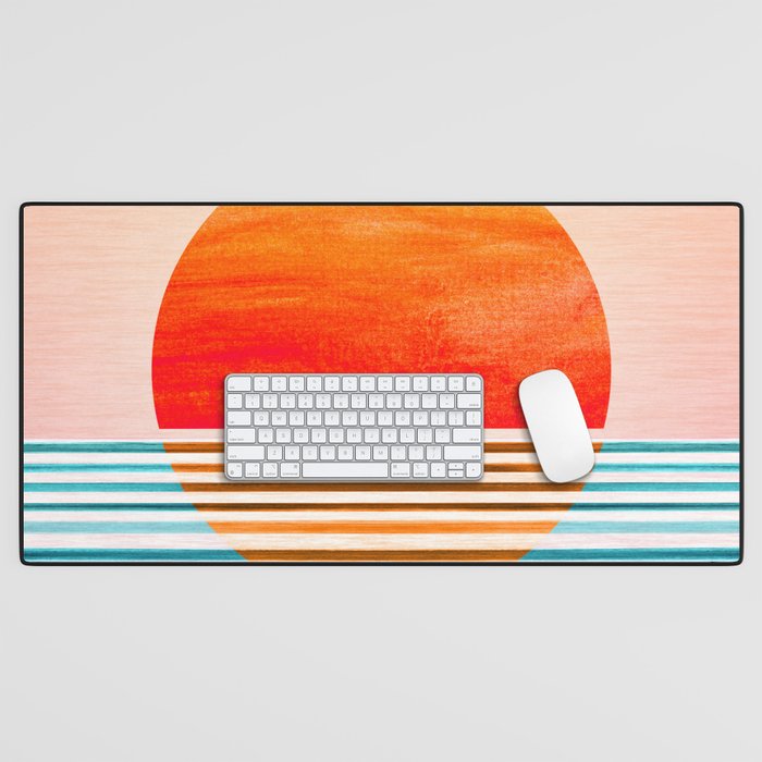 Minimalist Sunset 2 in Orange and Blue Desk Mat Gallery Image 1