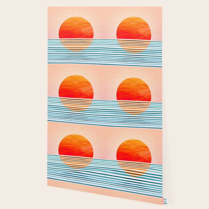 Minimalist Sunset 2 in Orange and Blue Wallpaper Gallery Image 2