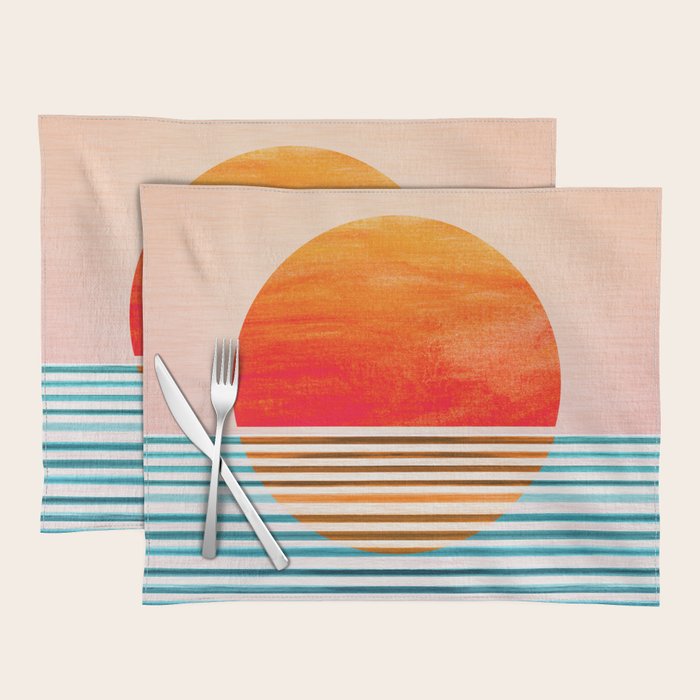Minimalist Sunset 2 in Orange and Blue Placemat Gallery Image 1