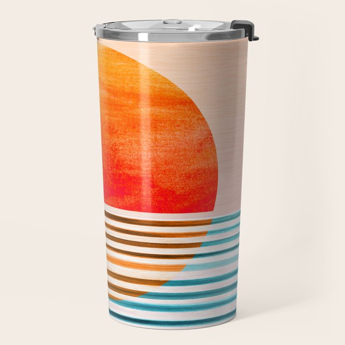 Minimalist Sunset 2 in Orange and Blue Travel Mug Gallery Image 2