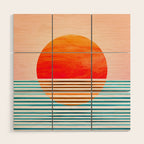 Minimalist Sunset 2 in Orange and Blue Wood Wall Art Gallery Image 1
