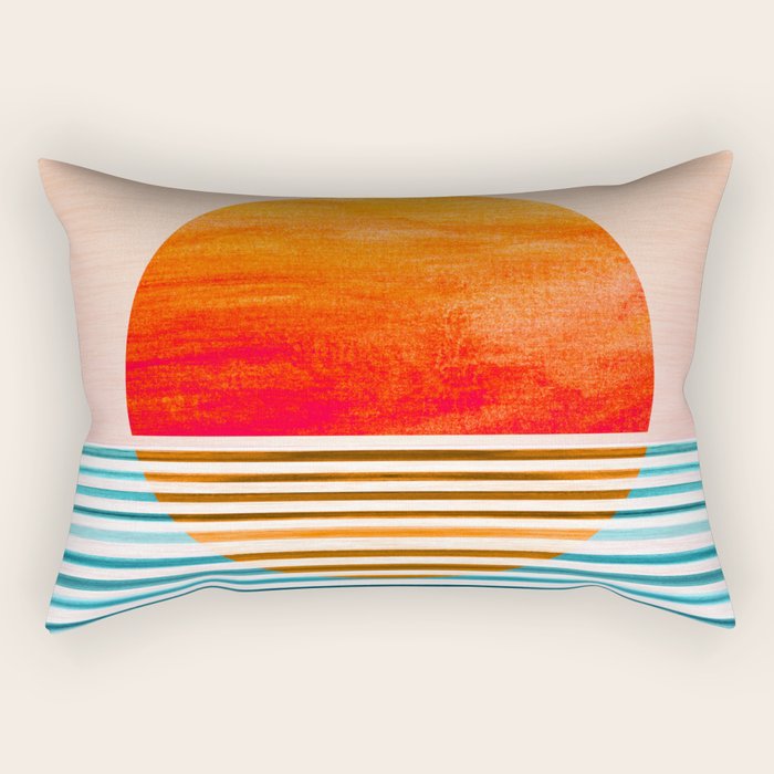 Minimalist Sunset 2 in Orange and Blue Rectangular Pillow Gallery Image 2