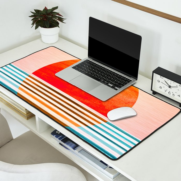 Minimalist Sunset 2 in Orange and Blue Desk Mat Gallery Image 2