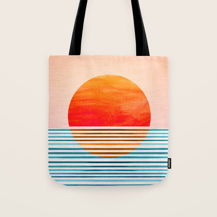 Minimalist Sunset 2 in Orange and Blue Tote Bag Gallery Image 1