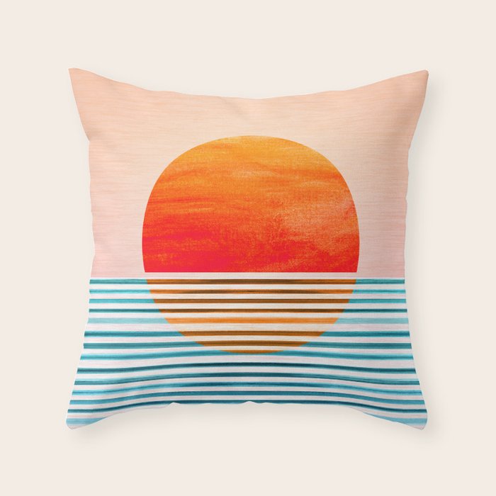 Minimalist Sunset 2 in Orange and Blue Throw Pillow Gallery Image 6