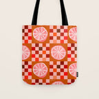 Checkered Sliced Citrus Fruit in Red & Peach Pink Tote Bag Gallery Image 1