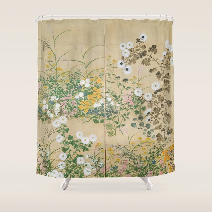 Japanese Edo Period Flowering Plants in Autumn - Ogata Korin Shower Curtain Gallery Image 1