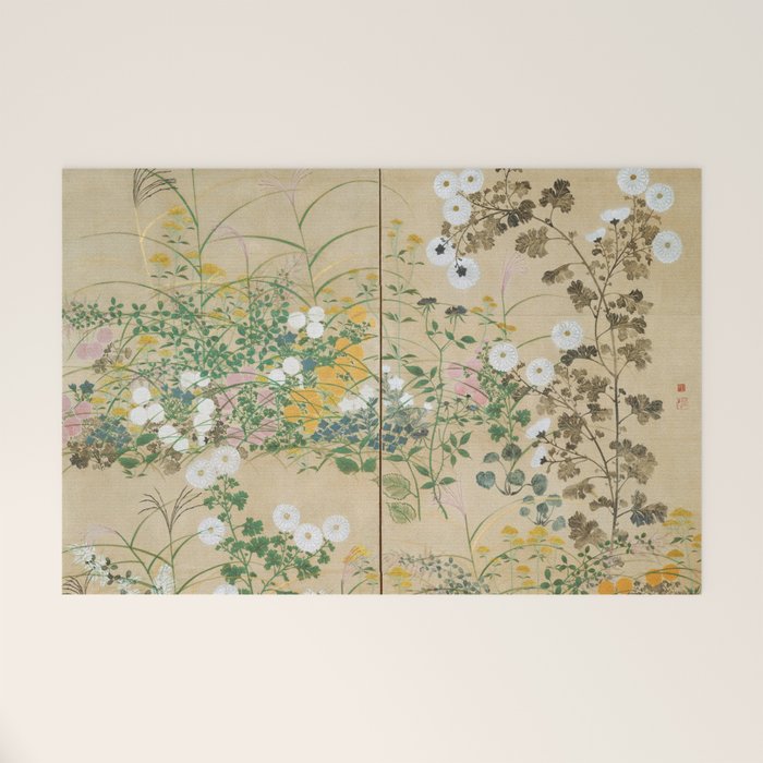 Japanese Edo Period Flowering Plants in Autumn - Ogata Korin Welcome Mat Gallery Image 1