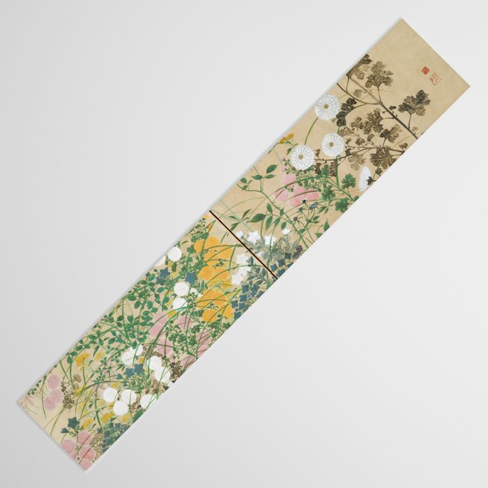 Japanese Edo Period Flowering Plants in Autumn - Ogata Korin Table Runner Gallery Image 3