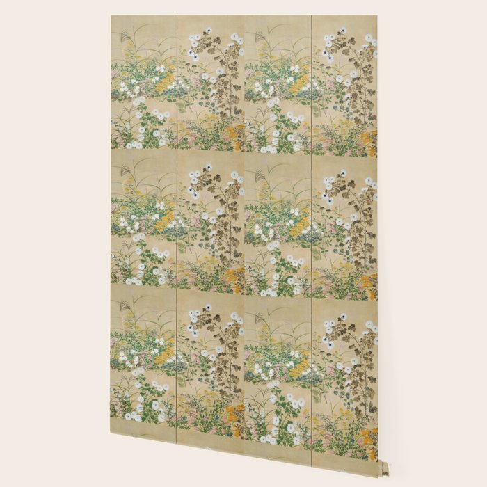 Japanese Edo Period Flowering Plants in Autumn - Ogata Korin Wallpaper Gallery Image 2