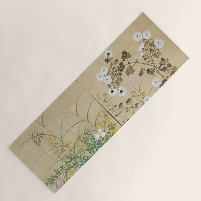 Japanese Edo Period Flowering Plants in Autumn - Ogata Korin Yoga Mat Gallery Image 1