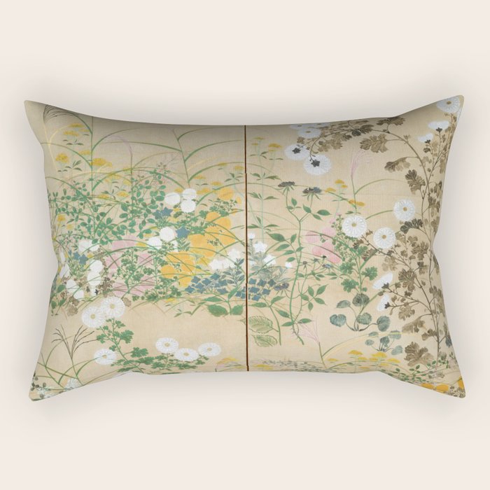 Japanese Edo Period Flowering Plants in Autumn - Ogata Korin Rectangular Pillow Gallery Image 1