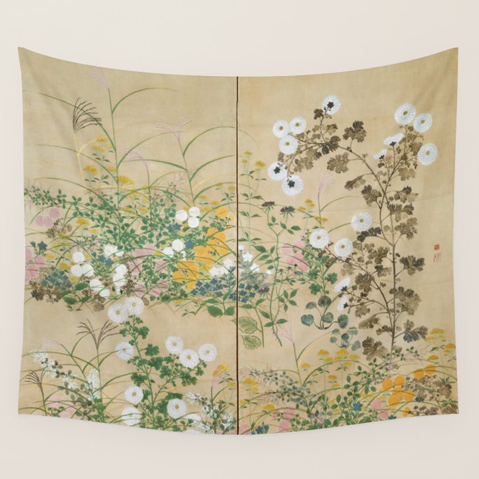 Japanese Edo Period Flowering Plants in Autumn - Ogata Korin Wall Tapestry Gallery Image 4