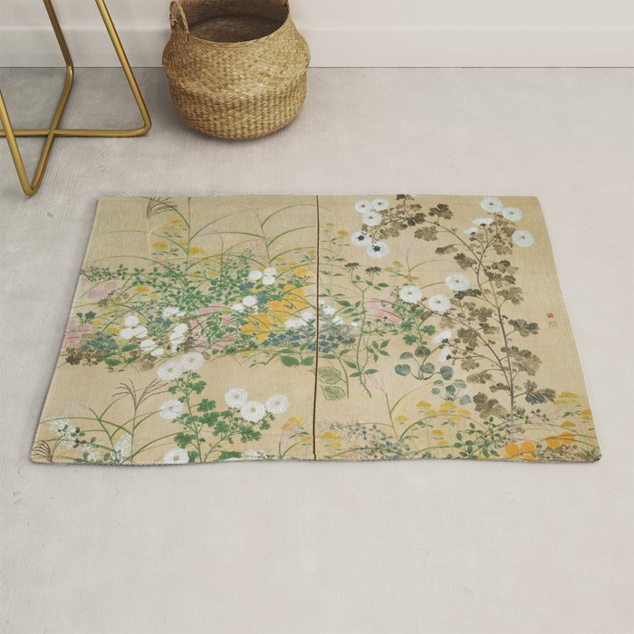 Japanese Edo Period Flowering Plants in Autumn - Ogata Korin Rug Gallery Image 1