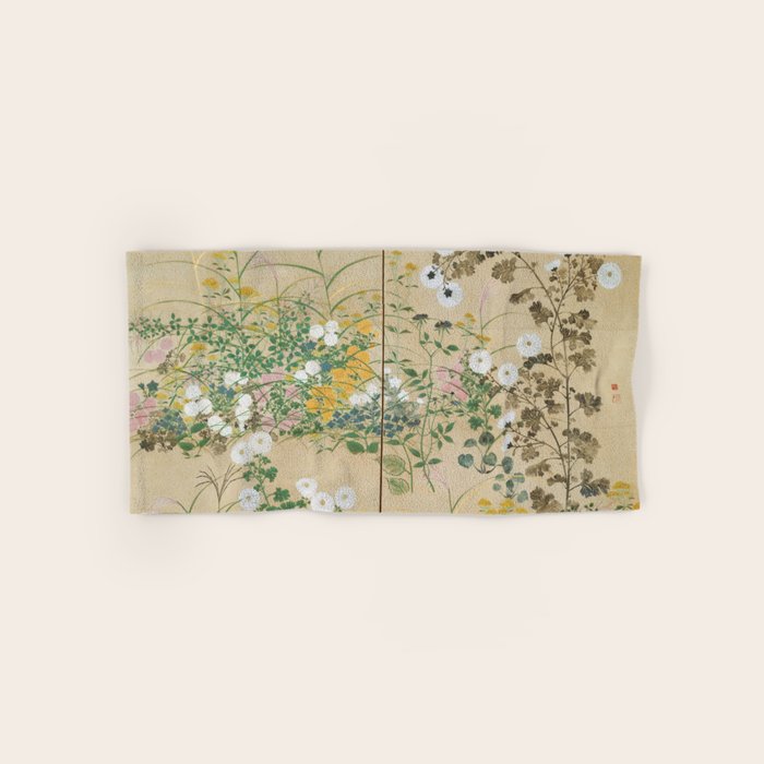 Japanese Edo Period Flowering Plants in Autumn - Ogata Korin Bath Towel Gallery Image 1