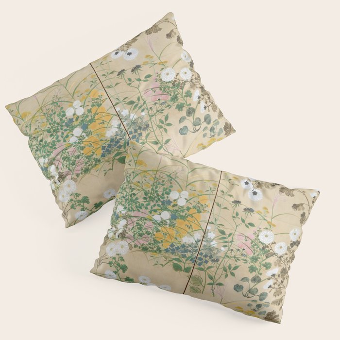 Japanese Edo Period Flowering Plants in Autumn - Ogata Korin Pillow Sham Gallery Image 1