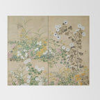 Japanese Edo Period Flowering Plants in Autumn - Ogata Korin Throw Blanket Gallery Image 2