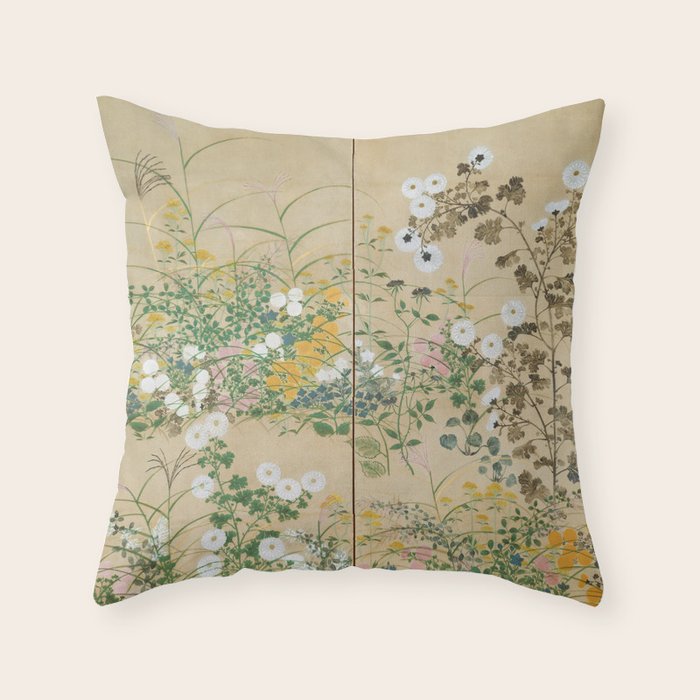 Japanese Edo Period Flowering Plants in Autumn - Ogata Korin Throw Pillow Gallery Image 6