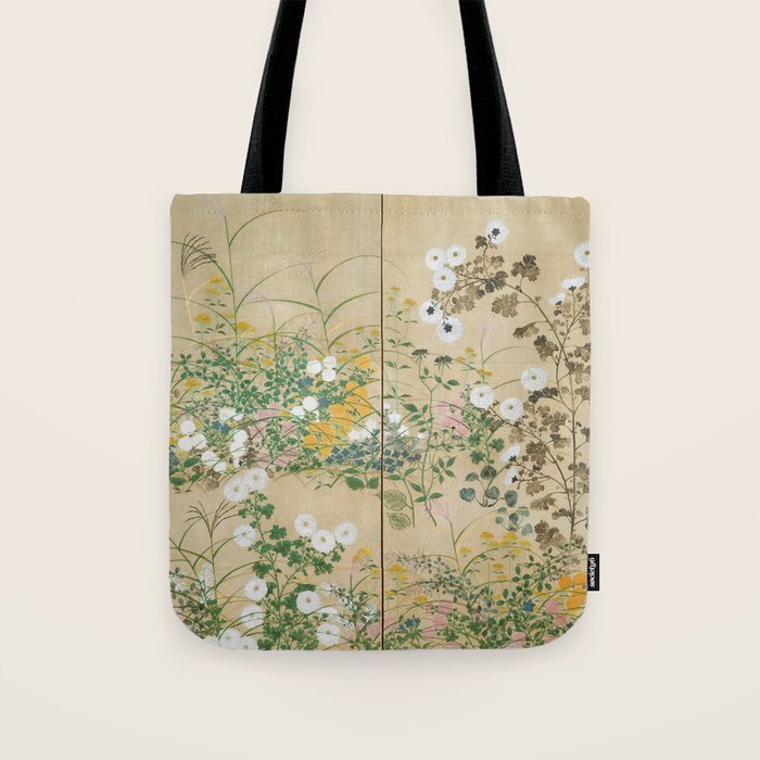 Japanese Edo Period Flowering Plants in Autumn - Ogata Korin Tote Bag Gallery Image 1