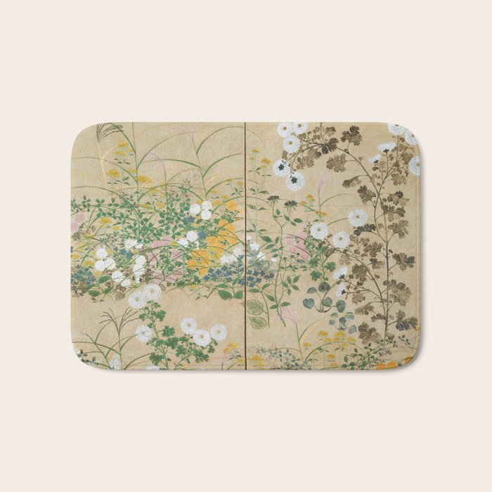 Japanese Edo Period Flowering Plants in Autumn - Ogata Korin Bath Mat Gallery Image 1