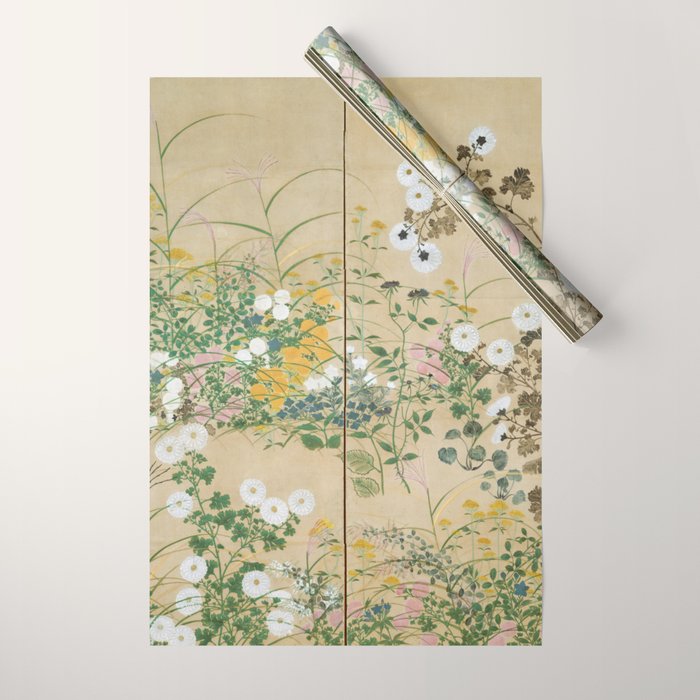 Japanese Edo Period Flowering Plants in Autumn - Ogata Korin Wrapping Paper Gallery Image 1