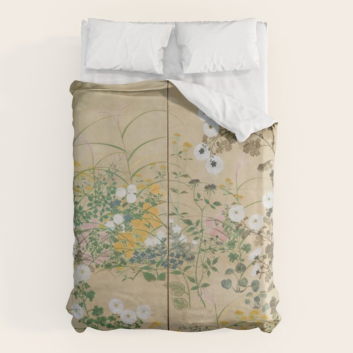 Japanese Edo Period Flowering Plants in Autumn - Ogata Korin Duvet Cover Gallery Image 6