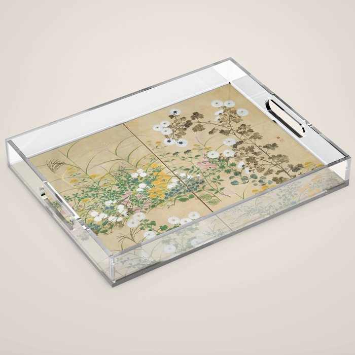 Japanese Edo Period Flowering Plants in Autumn - Ogata Korin Acrylic Tray Gallery Image 1